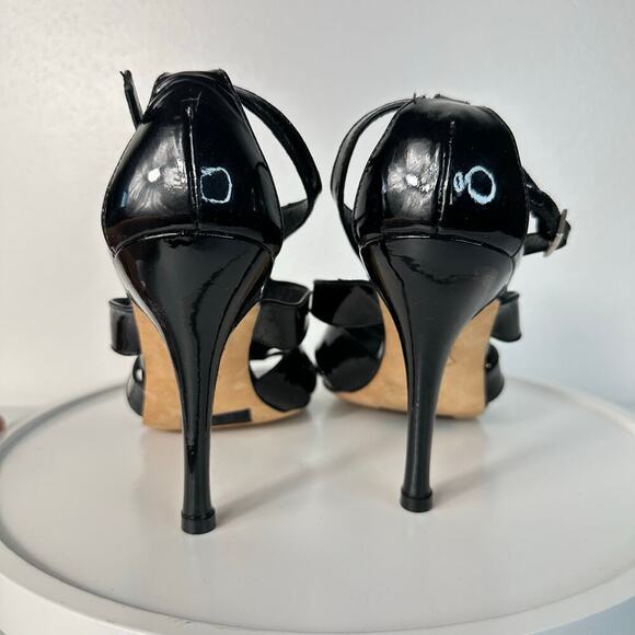 Stuart Weitzman Heels Caged Strappy Patent Leather Stiletto Open Toe Black 10 - Picture 7 of 11